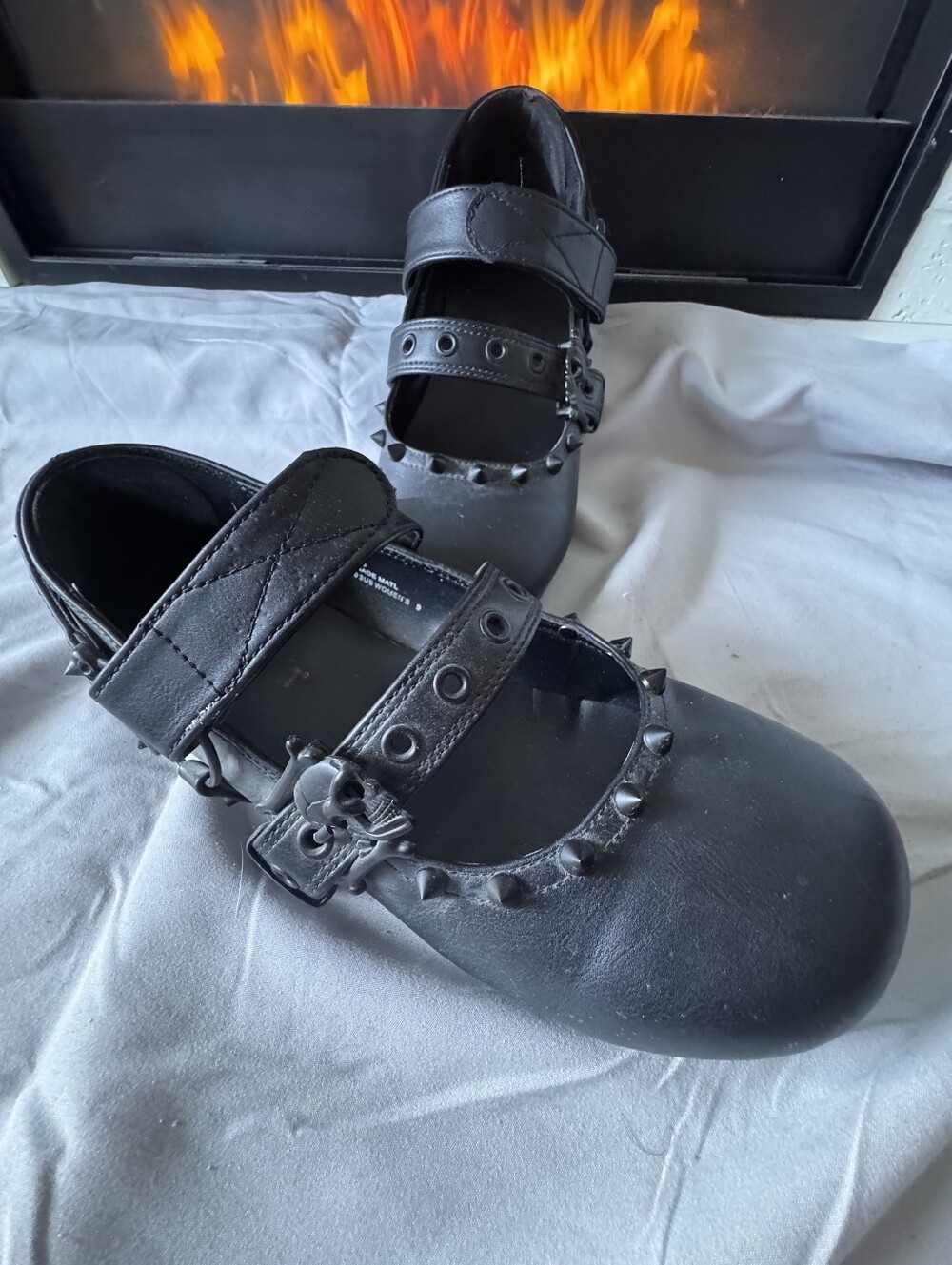 Demonia Daisy-08 Black Skull Buckle Studded Mary Jane Flats Women Size 9